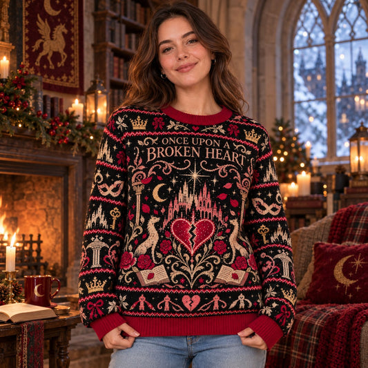 Once Upon a Broken Heart knit ugly Christmas sweater - front