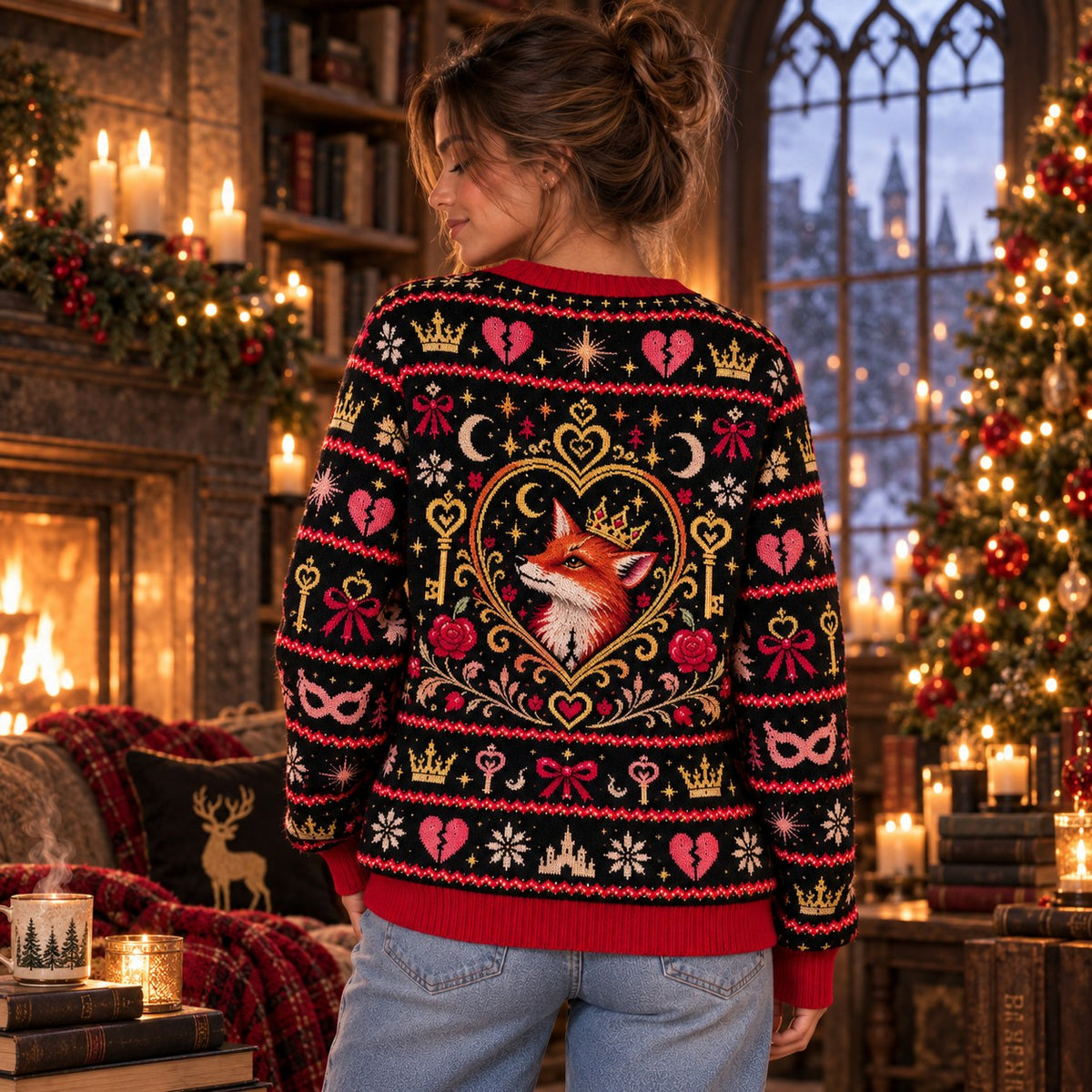 Once Upon a Broken Heart Fox knit ugly Christmas sweater - back
