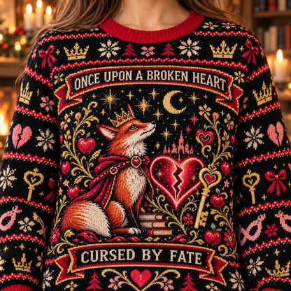 Once Upon a Broken Heart Fox knit ugly Christmas sweater - knit close-up