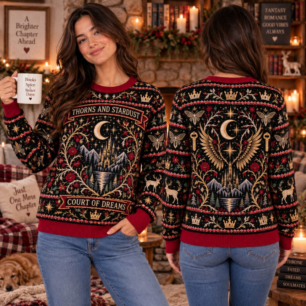 Thorns and Stardust Christmas Sweatshirt, Fantasy Court Bookish Sweater, Night Sky Holiday Sweater, Reader Gift