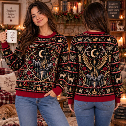 Thorns and Stardust Christmas Sweatshirt, Fantasy Court Bookish Sweater, Night Sky Holiday Sweater, Reader Gift