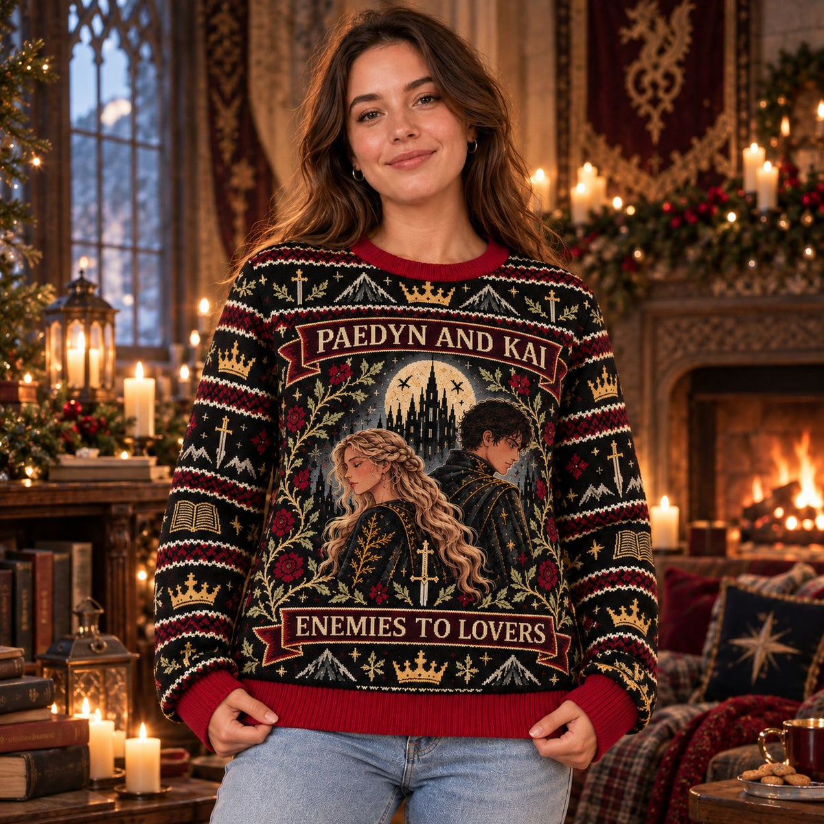 Paedyn and Kai Enemies to Lovers knit ugly Christmas sweater - front