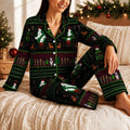 Spooky Ghost Christmas Pajama Set, Holiday Satin PJs, Funny Paranormal Sleepwear, Festive Horror Pajamas, Christmas Gift for Women