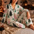 Green Witch & Pink Princess Satin Pajama Set, Emerald Castle Fantasy Sleepwear, Magical Musical Inspired PJs, Gift for Women