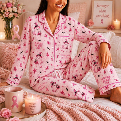 Pink Breast Cancer Awareness Family Pajamas, Pink Ribbon PJs, October Sleepwear Set, Matching Family Pajamas, Women's Pink PJs