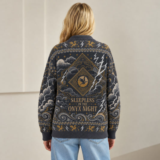 Fourth Wing cardigan Dancing Through the Lightning Strikes charcoal gold knit - view 4
