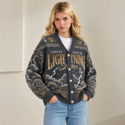 Fourth Wing cardigan Dancing Through the Lightning Strikes charcoal gold knit - view 6