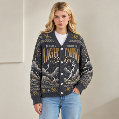 Fourth Wing cardigan Dancing Through the Lightning Strikes charcoal gold knit - view 7