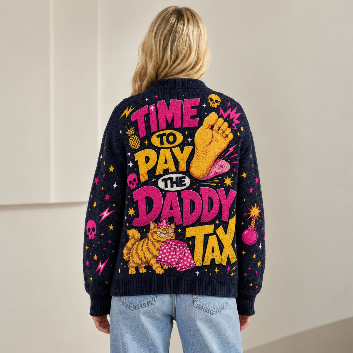 Dungeon Crawler Carl cardigan Time to Pay the Daddy Tax Princess Donut navy knit - view 6