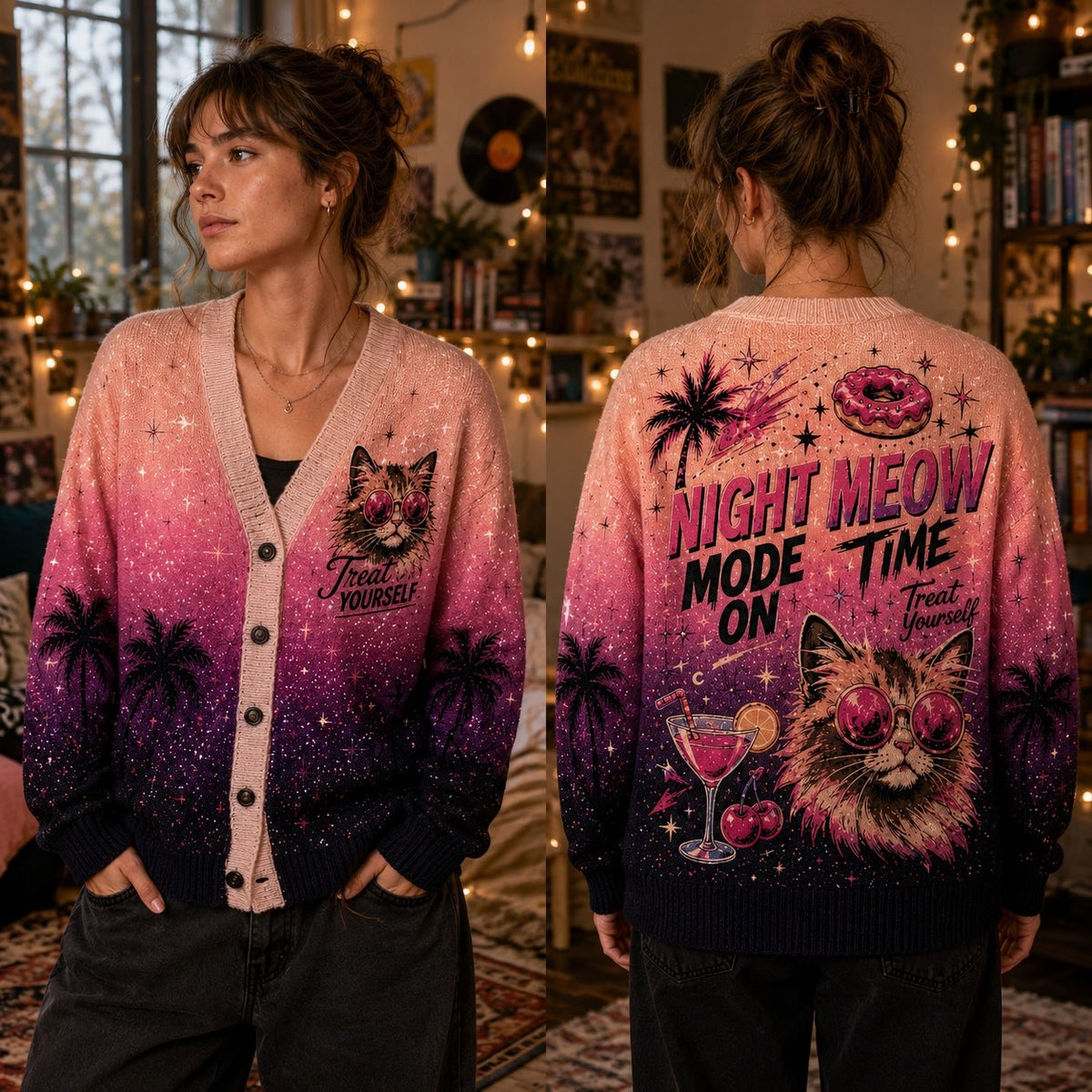 Dungeon Crawler Carl cardigan Princess Donut Night Meow Mode pink purple ombre - view 1