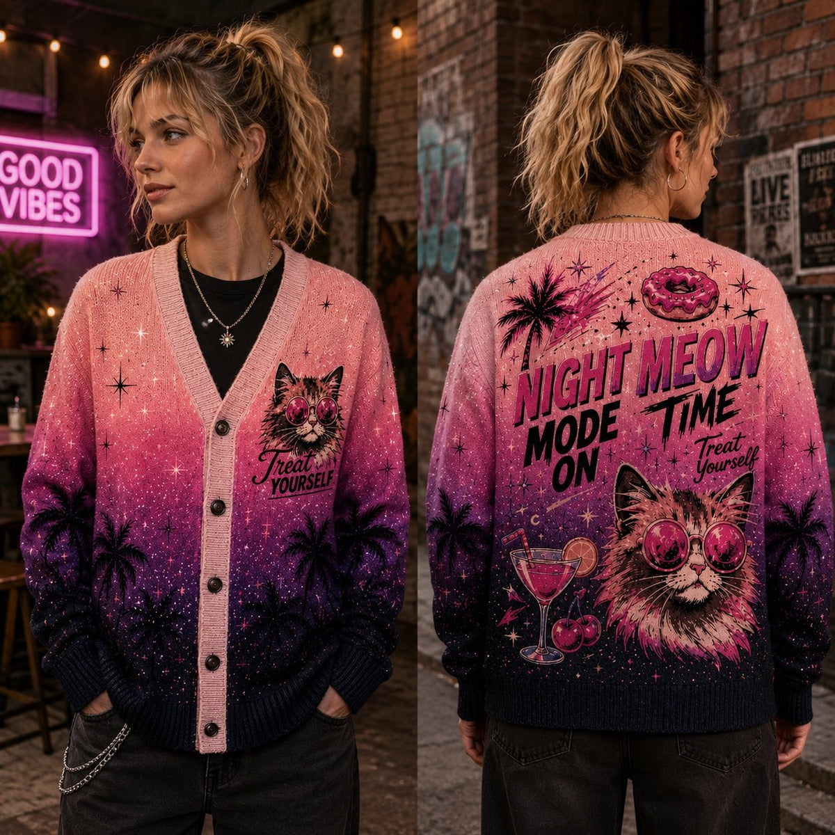 Dungeon Crawler Carl cardigan Princess Donut Night Meow Mode pink purple ombre - view 2