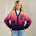 Dungeon Crawler Cardigan - Princess Donut Night Meow Mode Pink Ombre Knit Sweater, Cat Lover Gift