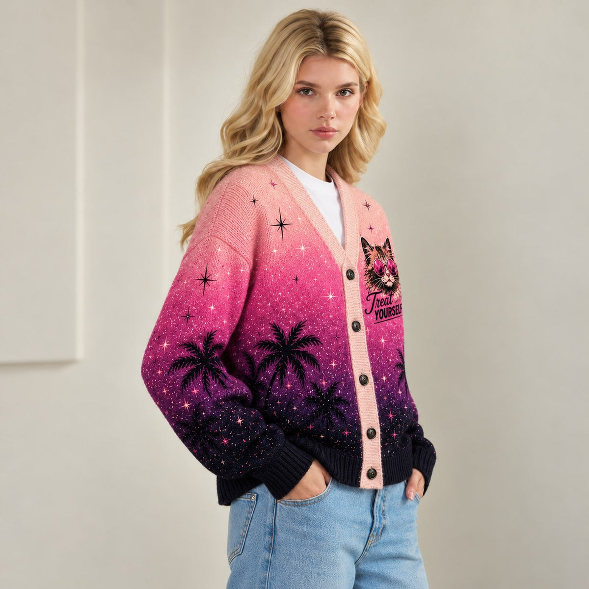Dungeon Crawler Carl cardigan Princess Donut Night Meow Mode pink purple ombre - view 5