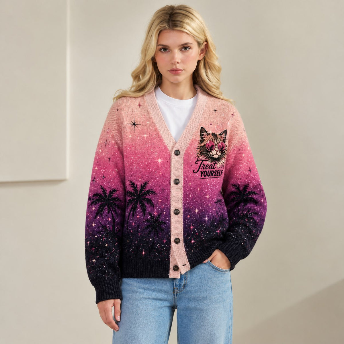 Dungeon Crawler Carl cardigan Princess Donut Night Meow Mode pink purple ombre - view 7