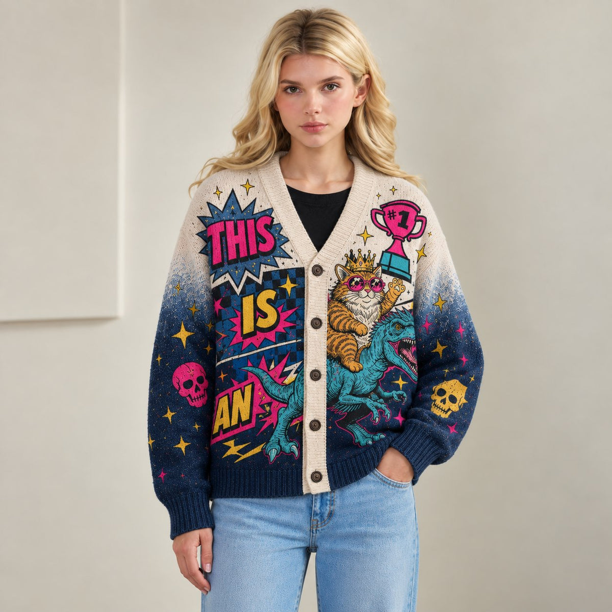 Dungeon Crawler Carl cardigan This Is an Outrage Princess Donut riding Mongo - view 7