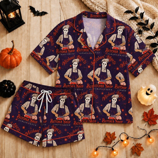 Horror Pajamas - Masked Slasher Halloween Satin Pajama Set for Women