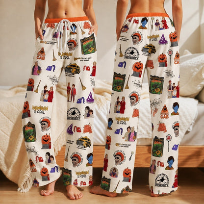 Halloweentown Pajamas, Halloween Satin Pajama Set, Pumpkin Sleepwear, Spooky Lounge PJs, Fall Halloween Gift for Women