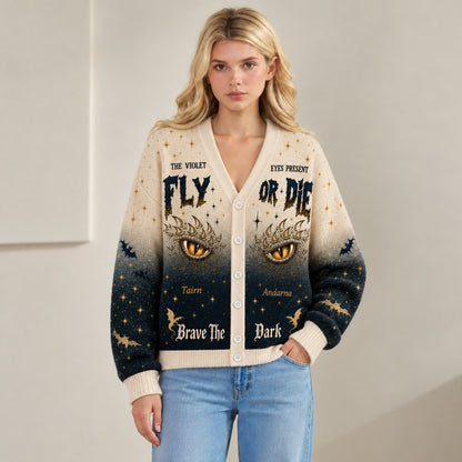 Fourth Wing cardigan Fly or Die Tairn Andarna dragon eyes ombre knit - view 3
