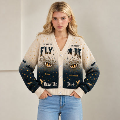 Fourth Wing cardigan Fly or Die Tairn Andarna dragon eyes ombre knit - view 6