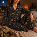 Margarita Cocktail Satin Pajama Set, Desert Night Sleepwear, Cactus Western Lounge PJs, Spooky Halloween Pajamas for Women