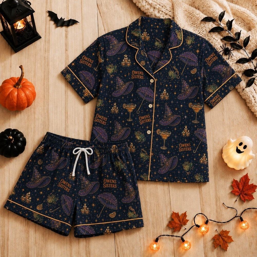 Owens Sisters Pajamas, Witchy Satin Pajama Set, Magical Sleepwear, Spooky Lounge PJs, Sister Gift, Halloween Sleepwear