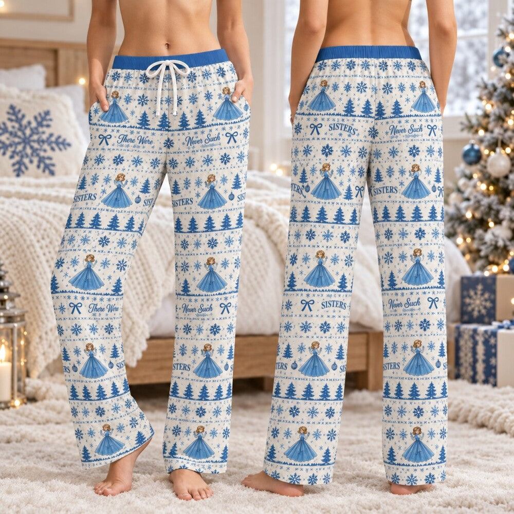 Blue White Sisters Christmas Pajamas Set, Long Sleeve, Short Sleeve or Pajama Pants, Holiday Gift