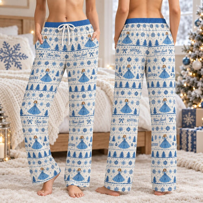 Blue White Sisters Christmas Pajamas Set, Long Sleeve, Short Sleeve or Pajama Pants, Holiday Gift