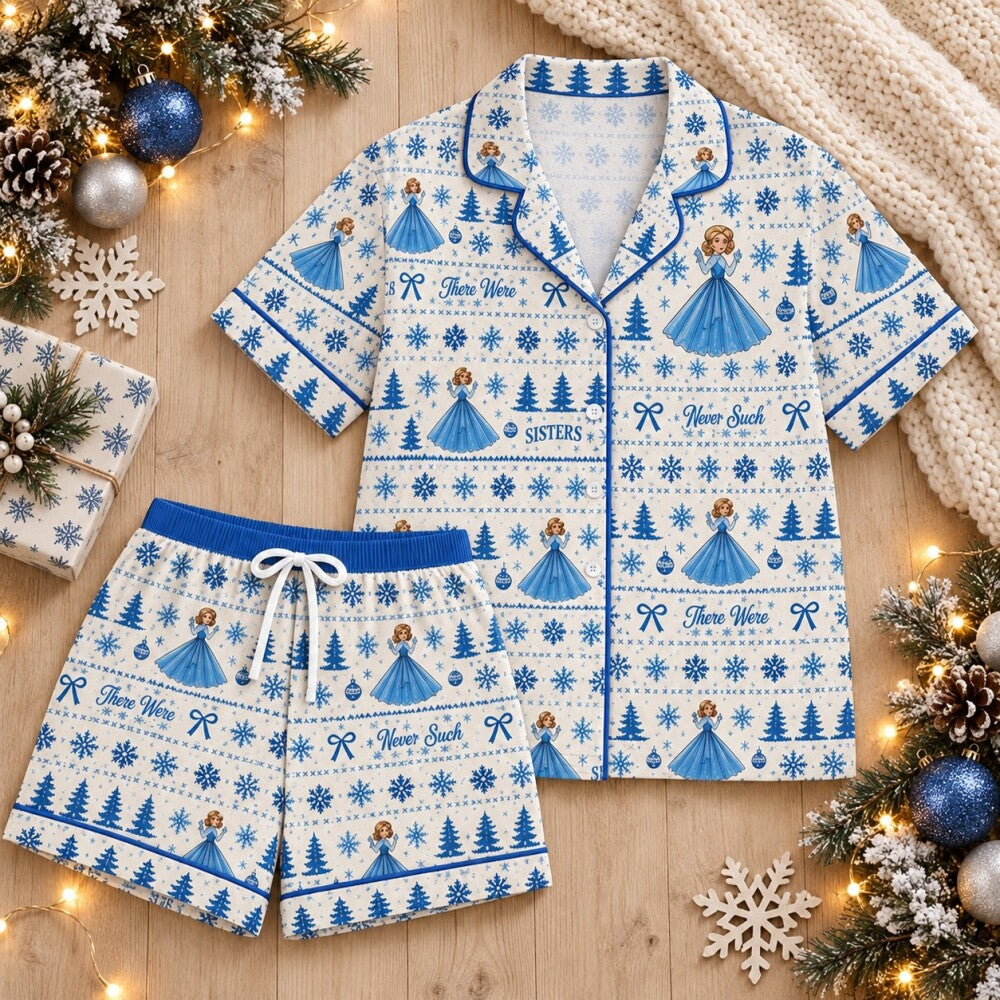 Blue White Sisters Christmas Pajamas Set, Long Sleeve, Short Sleeve or Pajama Pants, Holiday Gift