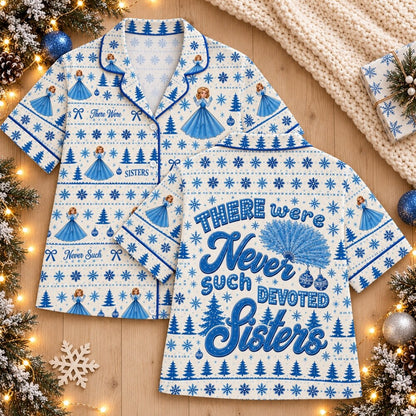 Blue White Sisters Christmas Pajamas Set, Long Sleeve, Short Sleeve or Pajama Pants, Holiday Gift