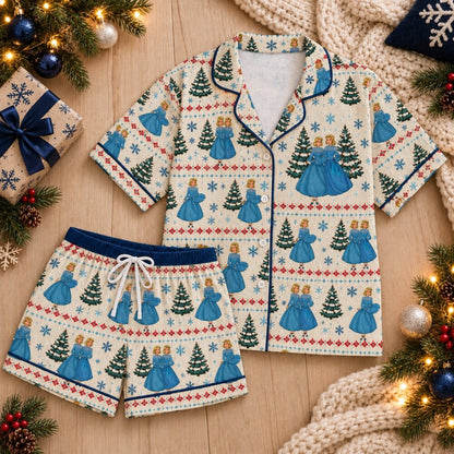 White Christmas Sisters Pajamas Sets, Cream Christmas Tree Print, Long Sleeve Set, Short Sleeve Set or Pajama Pants, Sister Gift