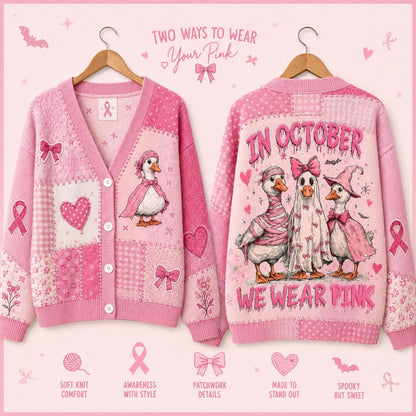 Pink Ribbon Breast Cancer Awareness Cardigan, Pink Goose Sweater, October Awareness Cardigan, Gift for Women