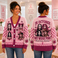 Pink Ribbon Breast Cancer Awareness Cardigan, Spooky Girl Sweater, October Halloween Cardigan, Women’s Gift