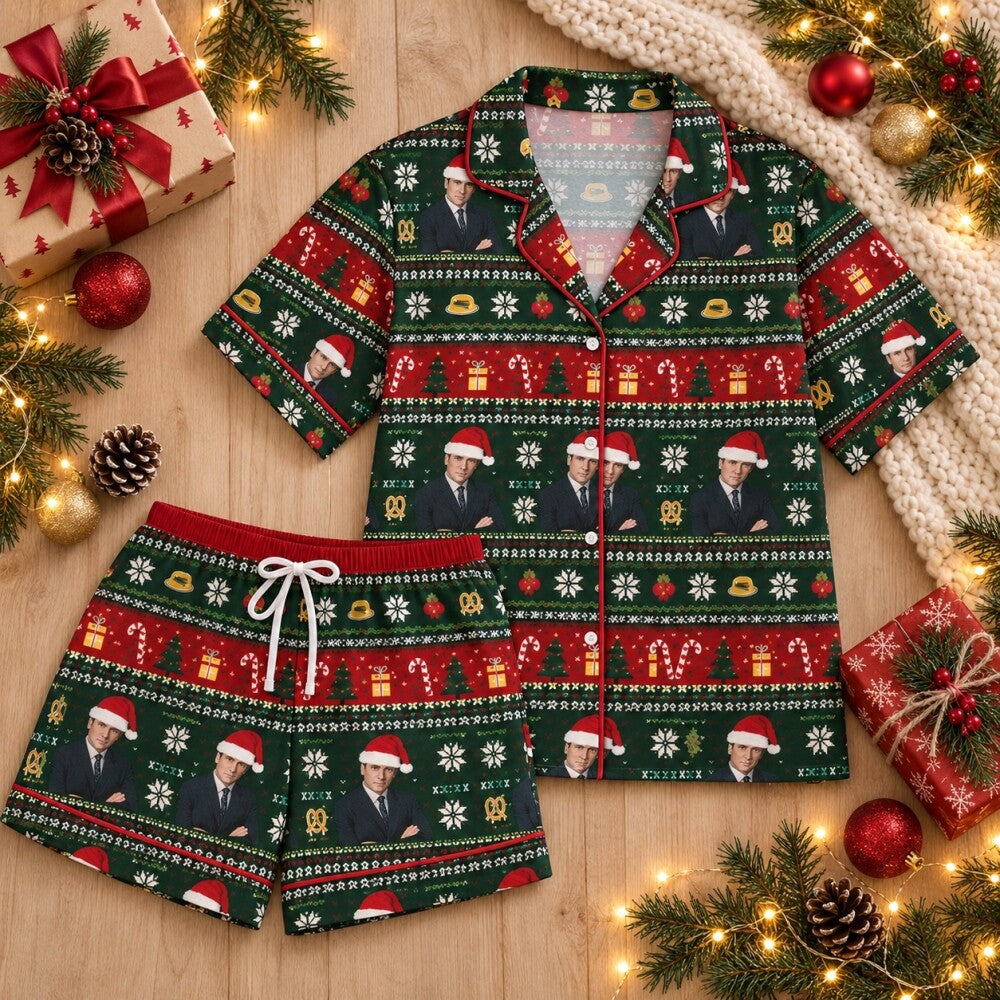 Funny Santa Hat Christmas Pajamas Set, Long Sleeve, Short Sleeve or Pajama Pants, Holiday Sleepwear