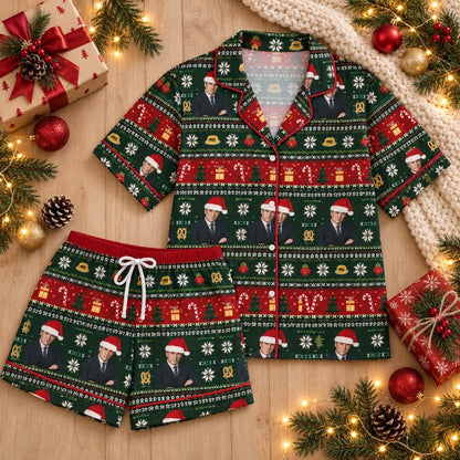 Funny Santa Hat Christmas Pajamas Set, Long Sleeve, Short Sleeve or Pajama Pants, Holiday Sleepwear