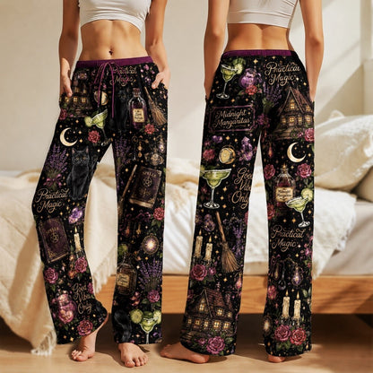 Gothic Witch Satin Pajama Set, Magical Potion Halloween Sleepwear, Moon Floral Spooky PJs, Witchy Cocktail Nightwear for Women