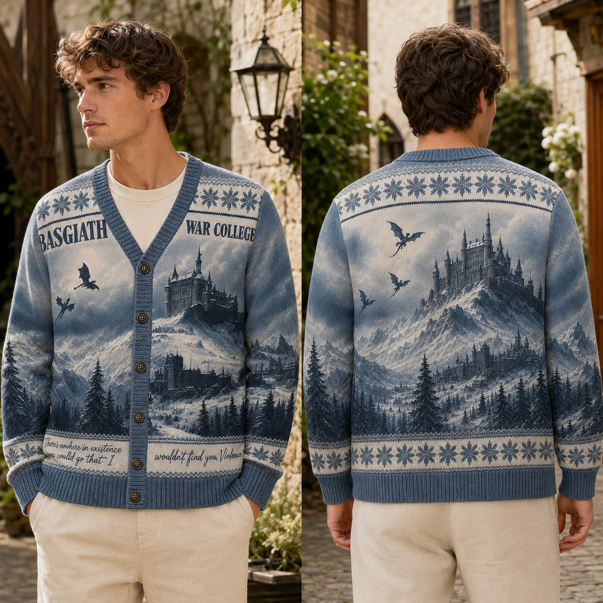 Fourth Wing cardigan Basgiath War College snowy mountain blue Fair Isle knit - view 2