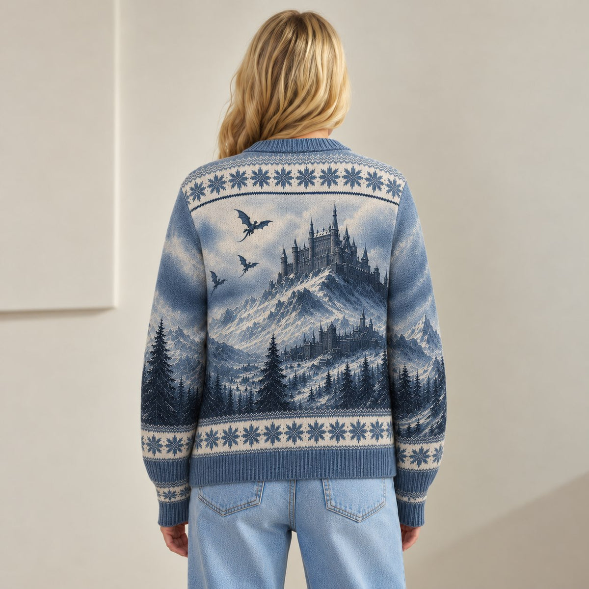 Fourth Wing cardigan Basgiath War College snowy mountain blue Fair Isle knit - view 4