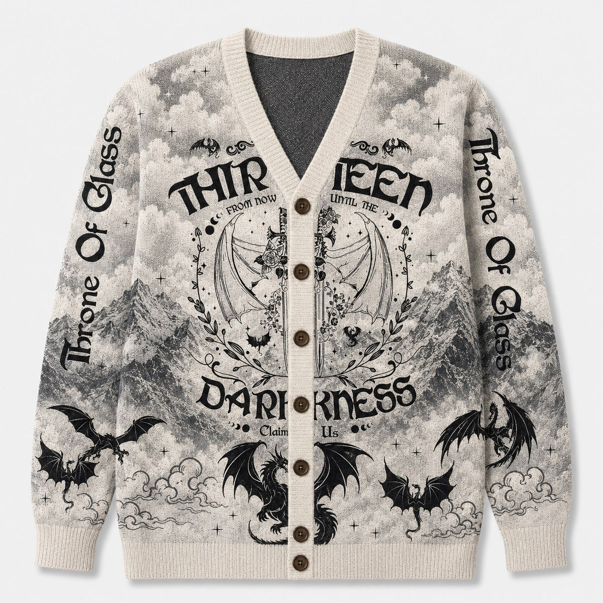 Throne of Glass cardigan The Thirteen wyvern gray toile knit - view 1