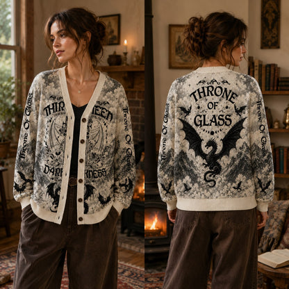 Throne of Glass cardigan The Thirteen wyvern gray toile knit - view 3