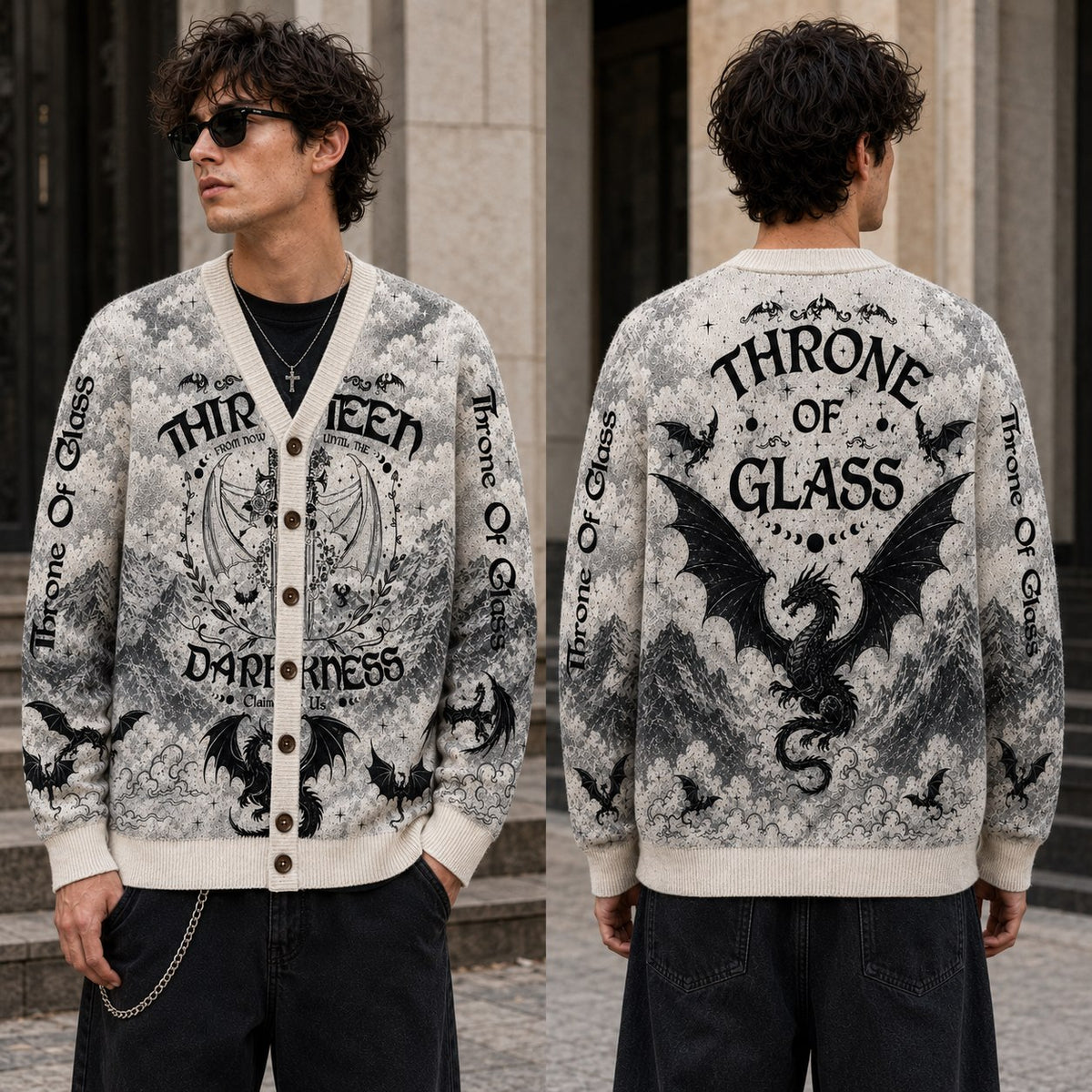 Throne of Glass cardigan The Thirteen wyvern gray toile knit - view 4