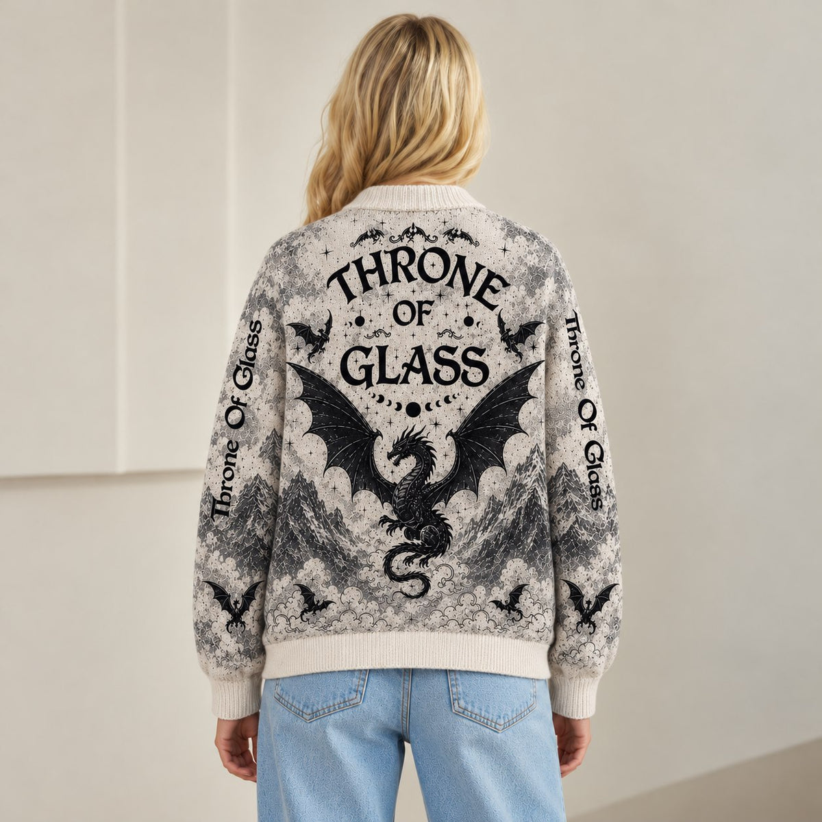 Throne of Glass cardigan The Thirteen wyvern gray toile knit - view 8