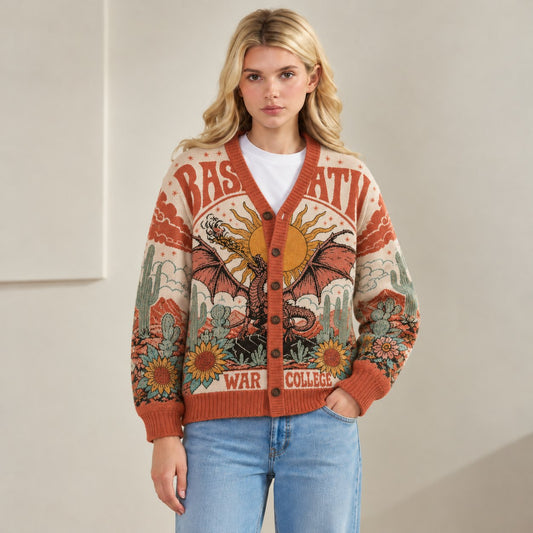 Fourth Wing cardigan Basgiath War College desert sun dragon rust cream knit - view 4