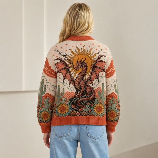 Fourth Wing cardigan Basgiath War College desert sun dragon rust cream knit - view 5