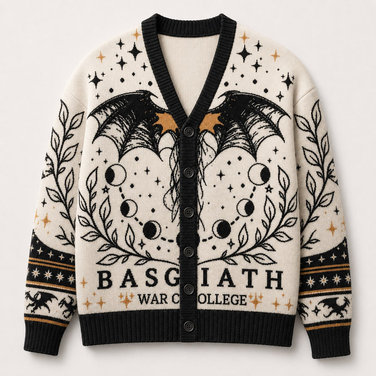 Fourth Wing cardigan Basgiath War College black dragon moon phase cream knit - view 1
