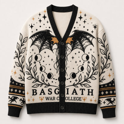 Fourth Wing cardigan Basgiath War College black dragon moon phase cream knit - view 1