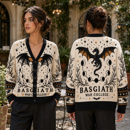 Fourth Wing cardigan Basgiath War College black dragon moon phase cream knit - view 3