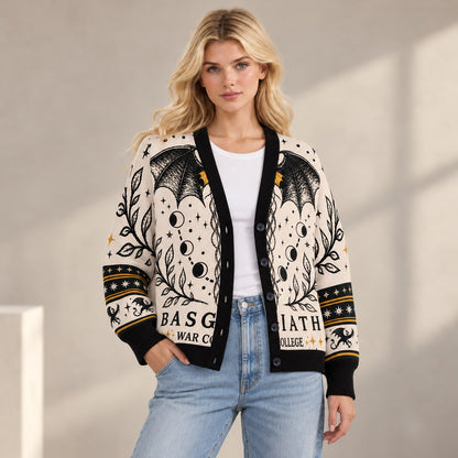 Fourth Wing cardigan Basgiath dragon wings crescent moon cream black knit - view 3