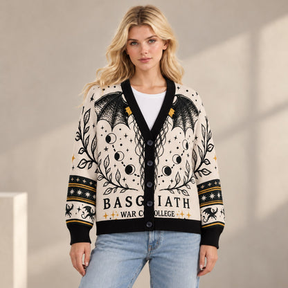 Fourth Wing cardigan Basgiath dragon wings crescent moon cream black knit - view 6