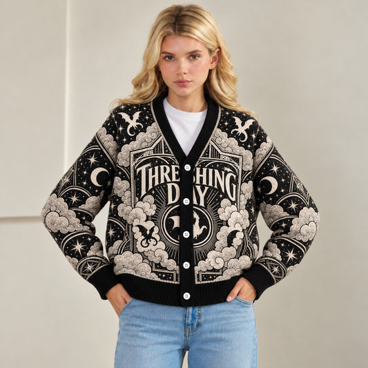 Fourth Wing cardigan Threshing Day black dragon toile knit - view 2