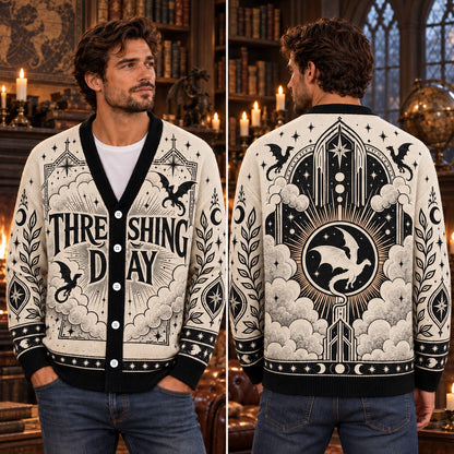 Fourth Wing cardigan Threshing Day cream dragon emblem knit - view 1